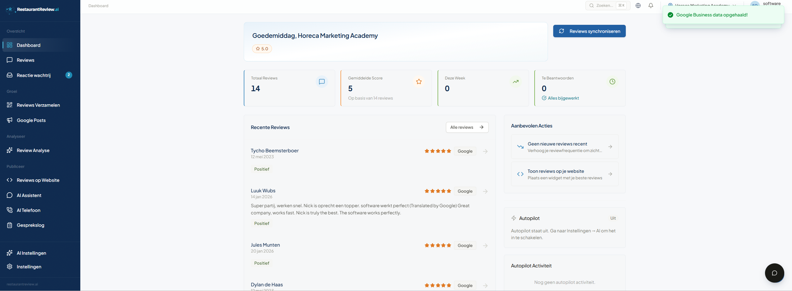 restaurantreview.ai dashboard